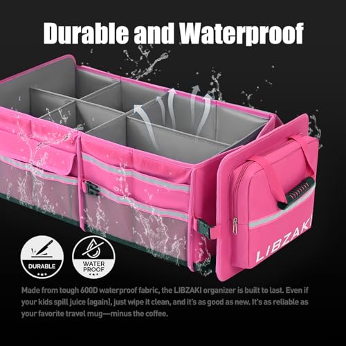 LIBZAKI Oversize 4 in 1 Car Trunk Storage Organizer, Multi Compartment Collapsible Trunk Storage Box with Cooler Bag for Car Truck SUV-Rose red - color: Rose Red, size: Oversize