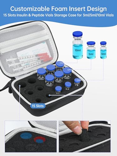Peptide Case for Fridge, Adjustable Slot for 3ml/5ml/10ml Vials - color: 15-slots (Black)