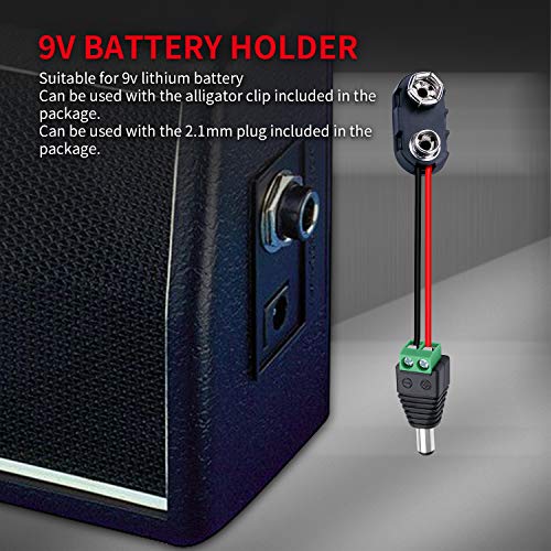 DAIERTEK 10pcs 9V Battery Connector 9 Volt Battery Snap Clip I Type with 2 Pairs of Alligator Clips and 2.1mm X 5.5mm DC Male Power Plug