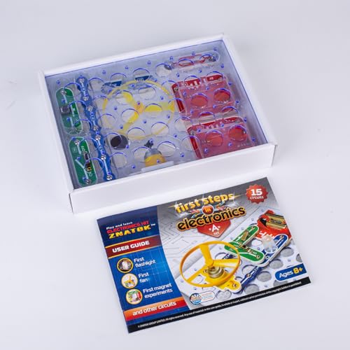 Science Circuit Kit for Kids, DIY Electronic Kit with 15 STEM Projects, Educational Electronics Building Set with Color Manual, Science Experiment Toy for Ages 8+ (Mixed Color, 15A) - size: 15A