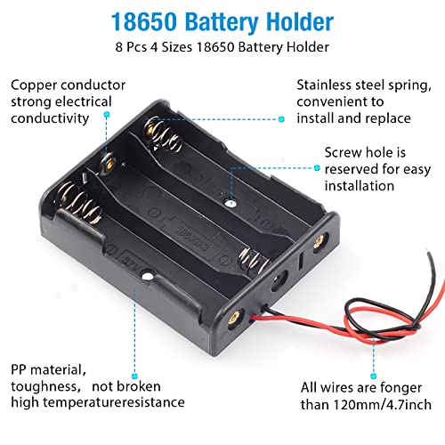 8 Pack 18650 Battery Holder Bundle with Wire - size: 8Pcs, style: 18650