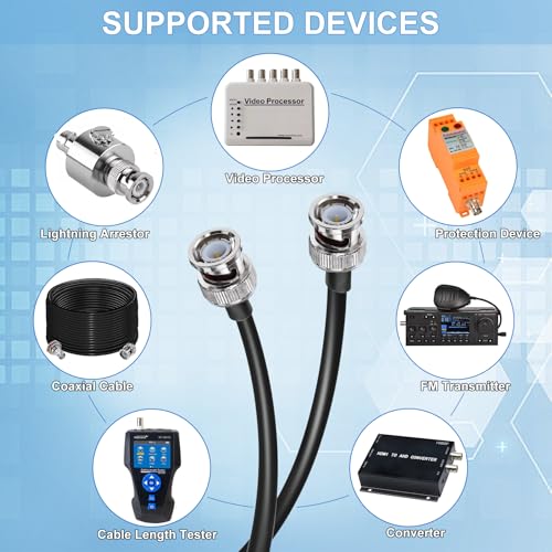 TUOLNK BNC Cable RG58 Coaxial BNC Extension Cable Male to Male Jumper Coax Low Loss 50 ohm for Security CCTV Camera Video Converter 16.4FT(5M) - size: 16.4ft