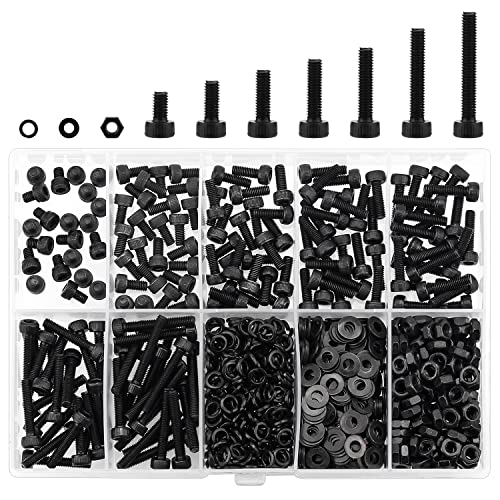 HELIFOUNER 560 Pieces M3 x 4mm /6mm /8mm /10mm /12mm /16mm /20mm, Hex Socket Head Cap Screws Bolts Washers Nuts Kit, 12.9 Grade Alloy Steel, Full Threaded, Black - size: M3, style: Socket Head
