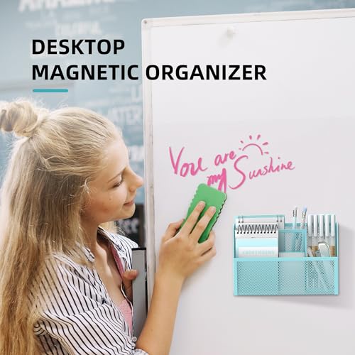 DALTACK 3-Grid Magnetic Pencil Holder, Strong Magnet Locker Organizer, Blue - color: Blue
