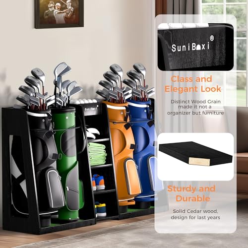 SuniBoxi Wooden Golf Bag Organizer for Garage, XL, Dark Black, 4 Bags - size: 4 Bags