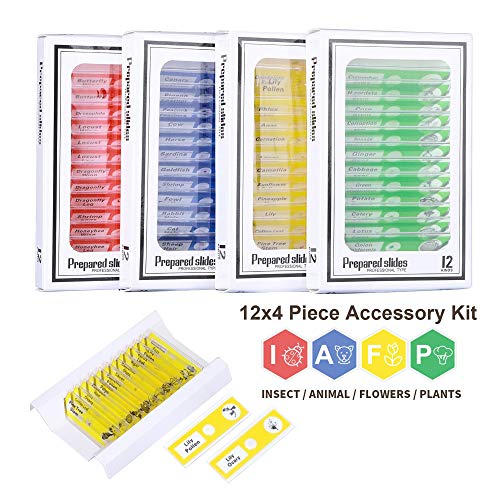 48PCS Kids Plastic Prepared Slides for Microscope of Animals Insects Plants Flowers Sample Specimens for Basic Biological Science Education #81053
