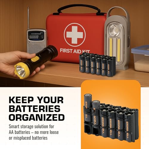 Storacell AA Battery Storage Caddy, Black, Holds 12 Batteries - color: Black