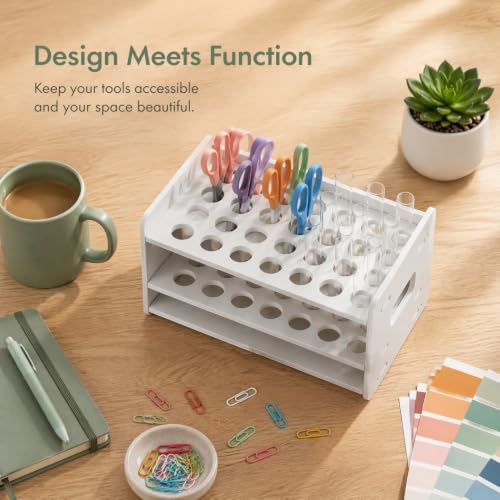 Scissors Organizer and Test Tube Display Rack 30-Hole Wooden Storage Box for Classroom Home Office Use