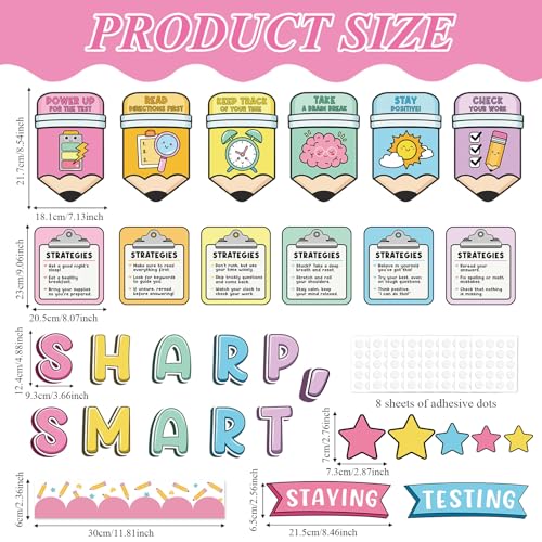 Testing Bulletin Board Set Test Strategy Classroom Decorations Growth Mindset Testing Quote Posters Paper Cutouts Inspirational for Back to School Classroom Chalkboard Wall Door Decor - style: Test Strategy