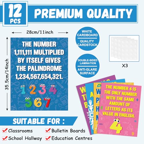 gisgfim 12Pcs Math Posters for Classroom Math Puns Poster Funny Mathematics Posters Bulletin Board Decorations Teacher Supplies for Elementary Middle High School Educational Wall Art Decor 14 x 11 In
