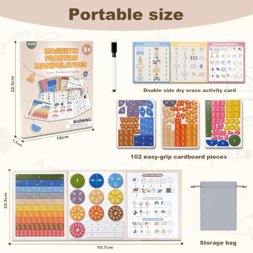 Magnetic Fraction Book, Montessori Fraction Math Manipulatives for Kids - size: 8.8 × 21.9 in