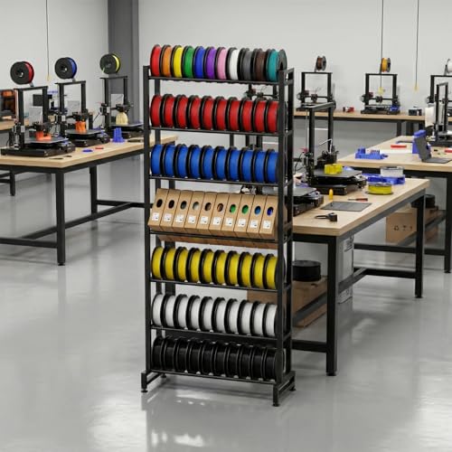 3D Printer Filament Rack, 7-Tier Heavy Duty Filament Storage Shelf, Reinforced Steel Organizer for PLA PETG ABS TPU Spools, Adjustable for 200g5kg Filaments, Ideal for Print Farm, Maker Space, Lab