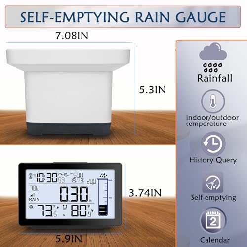 Wireless Rain Gauge Outdoor, Self-Emptying Digital Rain Gauges Outdoors Best Rated, Electronic Rain Measure Gauge for Garden, Freeze Proof Rain Gauge with Thermometer, Remote Rain Meter for Yard - color: Wireless Digital Rain Gauge White