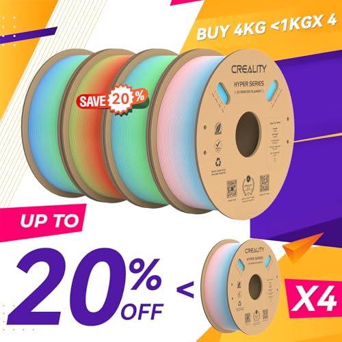 Creality Hyper PLA Filament 1.75mm, 30-300mm/s High Speed 3D Printer Filament, Dimensional Accuracy +/-0.02mm, Fit Most FDM 3D Printers, 4 Pack 1kg Spool(2.2lbs), Rainbow - color: Rainbow