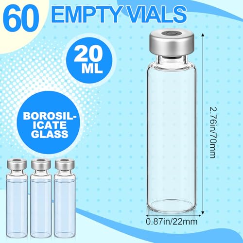 60 Pack Empty Vials for Injection Clear Glass Sample Vials, 20ml - size: 20ml