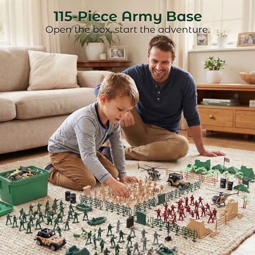 3 otters 115PCS Army Men Playset, 4-Color Soldiers, in a Storage Box