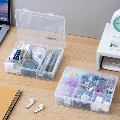Vidifor 9 Grids 2 Pack Plastic Storage Compartment Organizer Container with Adjustable Dividers for Crafts, Earrings, Screws, Nail, Pins and More (2)