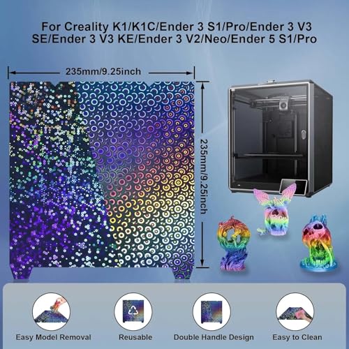 IdeaFormer-3D Rainbow Circles+Kaleidoscope PEK Build Plate for Creality K1/K1C/K1 SE/Ender 3 S1/Pro/Ender 3 V3 SE/Ender 3 V3 KE/Ender 5 S1, PEK Print Bed 235x235mm for K1/K1C/K1 SE/Ender 3 V3 SE/KE - color: Rainbow Circles+Kaleidoscope PEK