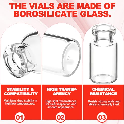 50 Pcs 2ml Sterile Vials Empty Vials for Injection, Red Lid - color: Red Lid