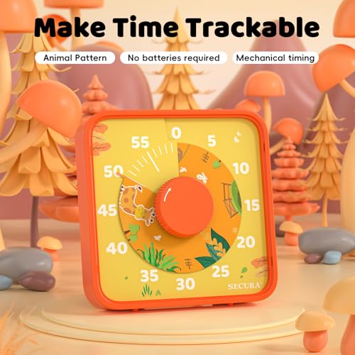 Secura 60-Minute Visual Countdown Timer, 7.5-Inch Oversize Classroom Visual Timer for Kids and Adults, Durable Mechanical Kitchen Timer Clock with Magnetic Backing (Animal & Orange) - color: Animal & Orange