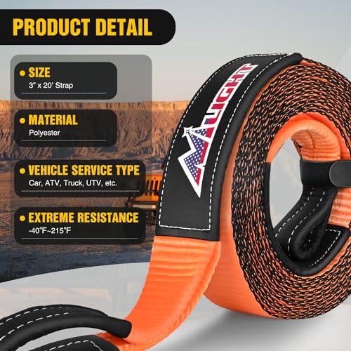 Nilight 3" x 20' Recovery Tow Strap Lab Tested 31,500lbs Break Strength - color: 3in x 20ft Tow Strap