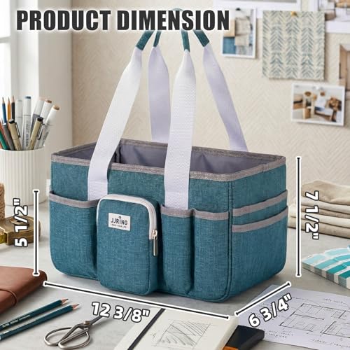 JJRING Foldable Craft Organizer Tote With Zipper & Divider, Green - color: Green, size: Small