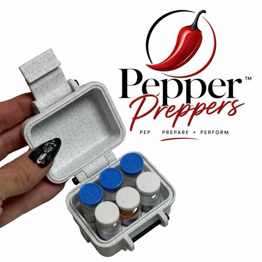 PepperPreppers™ 3ML - Color: White Marble - Pep Storage Case - 6-Vial Slot Organizer, Fits 6 3ml Bottles, Ideal for Fridge or Travel