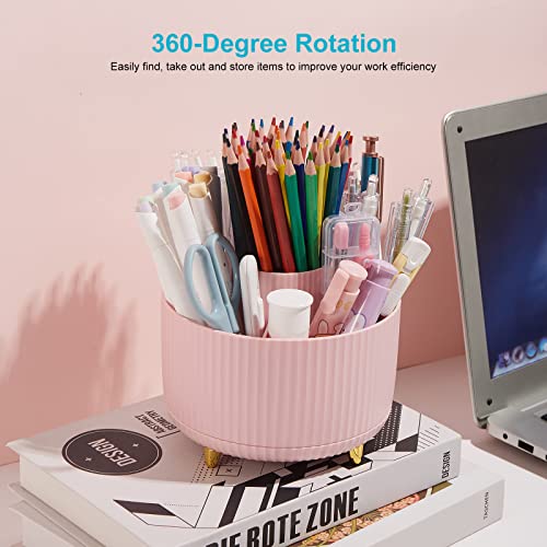 360 Degree Rotating Desk Pen/Pencil Holder, 5-Slot Organizer, Cute Pink Desk Accessory - color: Elegant Pink