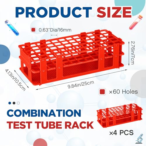 CroBlissful 4 Pcs 60 Hole Plastic Test Tube Rack Lab Holder Rack for 16mm/20mm Tube Detachable, Red - color: Red, size: 60 Hole