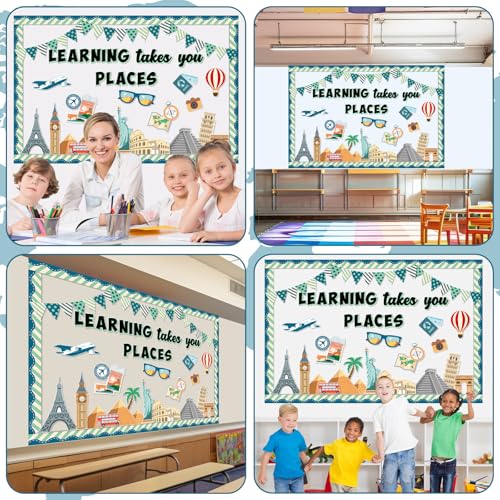 Funrous Learning Takes You Places Bulletin Board Set Classroom Decorations - style: Travel Places