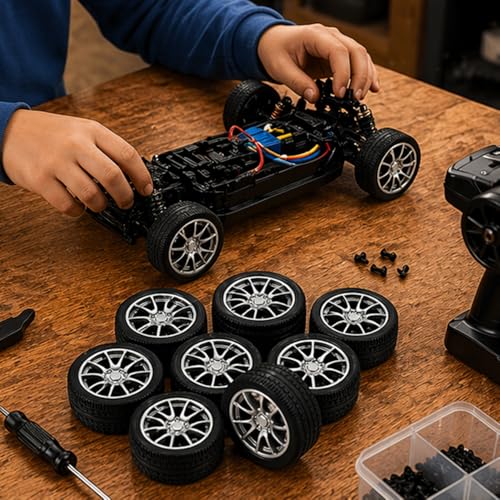 10PCS Toy Car Wheels 28mm Rubber Tire Wheels with Metal Shaft for RC Car Truck DIY Model Toy Wheel Replacement Accessories (2.5x28mm) - style: 2.5x28mm