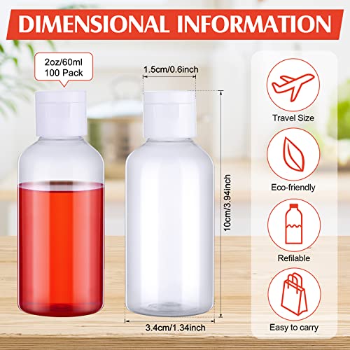 Eccliy 100 Pack 2 OZ Clear Plastic Bottles Travel Lotion Bottle - color: Clear, size: 2 oz