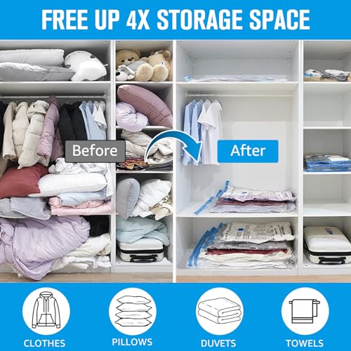 BoxLegend Vacuum Bag 6 Pieces, 3L*80x60cm +3S*60x40cm,Vacuum Storage Bag Travel Vacuum Reusable Garment Bag for Clothing Duvets Bed Wash Pillow Wool Blankets - size: 6 Pack (3 Large, 3 Small)