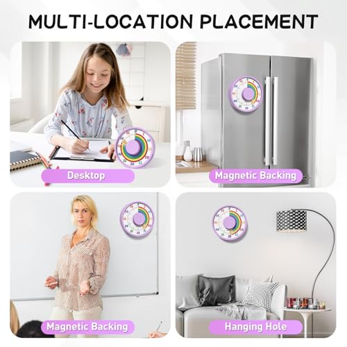 Secura 60-Minute Rainbow Visual Timer 6-Inch Mechanical Countdown Timers for Teaching, Meeting, Cooking, Working - Timer for Kids with Magnetic Backing (Purple) - color: Rainbow & Sun Purple