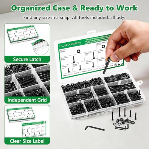 781PCS M3 Hex Socket Screw Assortment Kit,M3 X 6/8/10/12/16/20/25/30mm - size: M3 781pcs 3