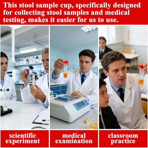 Stool Sample Collection Kit,25-30ml Screw Top Sample Jar with Spoon - color: RED