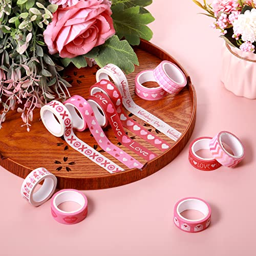 Marspark 12 Rolls Valentine's Day Washi Tape Set Decorative 0.59 x 196 Inch Pink Love Heart Washi Tape Gnome Heart Masking Paper Supplies for DIY Crafts Scrapbook Giftwrap Wedding Party Decor