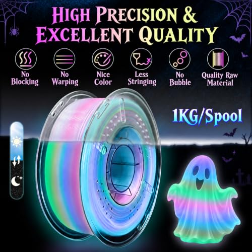 Rainbow PLA+ 3D Printer Filament, Glow in The Dark Colorful & Long-Lasting Glow PLA+ Filament 1.75mm, 3D Printing Filament for FDM 3D Printer, Ideal for Christmas Decorations - 1kg Spool - color: Rainbow2