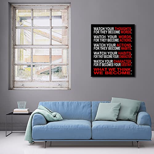 Pyradecor Large Canvas Prints Wall Art Watch Your Thoughts Motivational Classroom Poster Paintings Modern Gallery Wrapped Giclee Canvas Print Pictures Artwork for Office Living Room Home Decorations L - color: Black and white and red, size: 24"L x 20"W