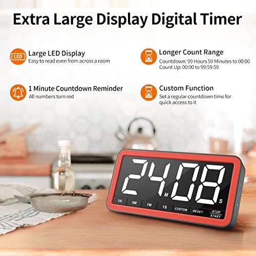 VOCOO Large 7.8" Digital Timer, Magnetic LED Timer for Kitchen & Classroom - color: Black Red
