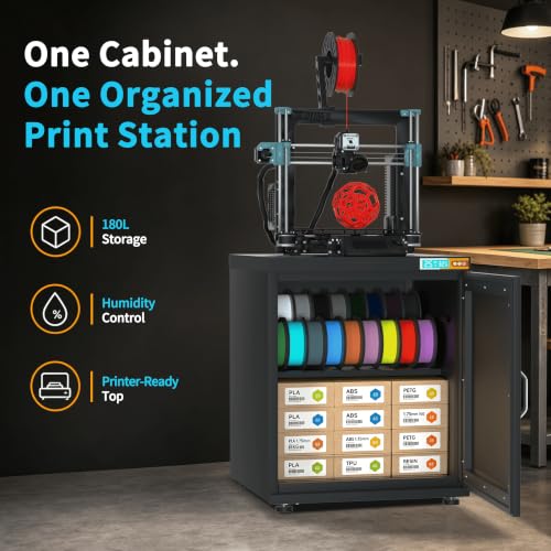 3D Printer Stand with Dehumidifier & Filament Storage Cabinet - color: Black