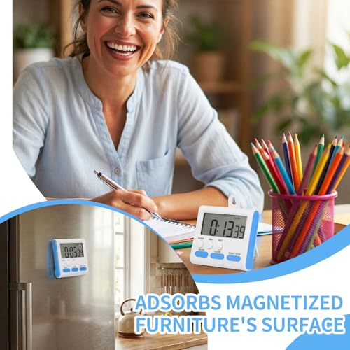 Mudder 3 Pack Digital Kitchen Timer for Cooking, Large Digits, 24 Hour Magnetic Backing Stand Kitchen Timers Clock for Classroom Kids Teachers, Loud Alarm and Large Screen (Blue) - color: Blue