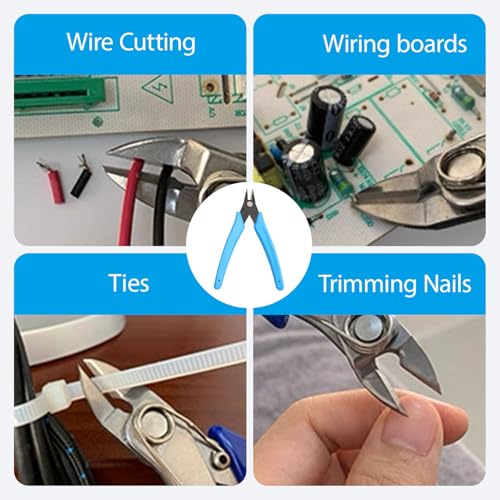 Micro Wire Cutters Precision Flush Cutter Pliers for Jewelry Making Electronics Craft 5 Inch Mini Side Cutting Nippers for Zip Ties Plastic Models and Hobby Projects Light Blue