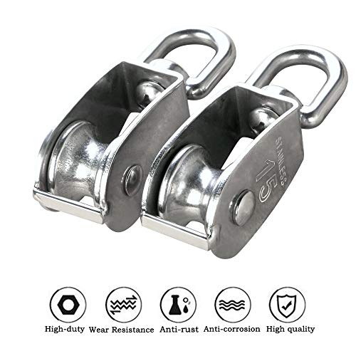12Pcs Single Pulley Block (M15), AUHOKY 304 Stainless Steel Hanging Wire Towing Wheel, Swivel Lifting Wire Rope Cable Pulley Roller, Max-Load 35kg/77lbs