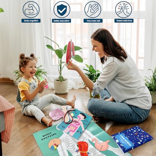 Human Body Activities & Experiments Science Kit for Kids,Human Anatomy Body Parts with Broken Bones X Ray,Lung Breathing Model, Vessels, Digestive System,Muscles Model,Skeleton,Human Organ STEM 5+
