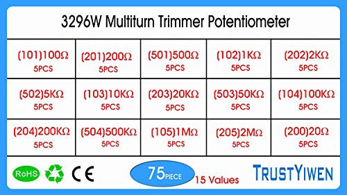 New 75pcs 15values 20 to 2M ohm 3296W Multiturn Trimmer Potentiometer Assortment Kit