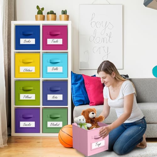 10 Pack Fabric Storage Cubes with Label 11" Collapsible Cube Bins, Candy - color: Candy, size: 11 Inch