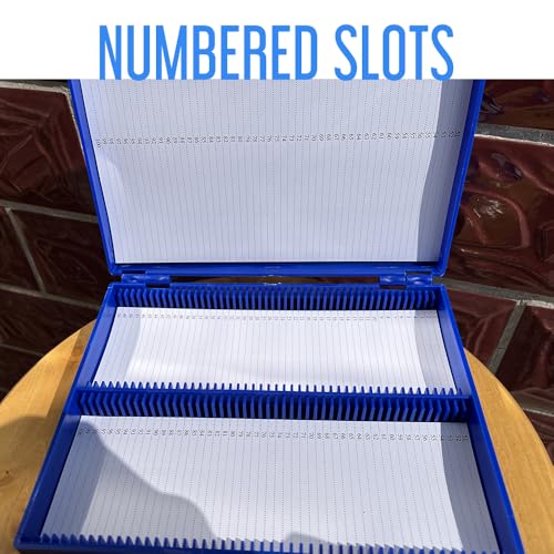 Blue Microscope Slide Box Holds 100 Slides, Plastic Microscope Slide Case Storage Holder