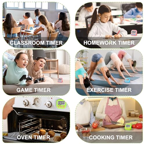 Digital Timer for Kids Teacher Supplies Classroom Timer for Study Learning Management Kitchen Work Exercise-4Pack Pink Blue Green White - color: Pink Blue Green White