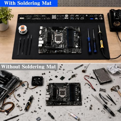 Extra Large Soldering Mat 932°F Heat Resistant Silicone Solder Mat 27.6''x15.7'' Non-Slip Large Repair Workbench Pad for Electronics Phone Watch Computer Laptop Repair BGA Soldering Iron (Black) - color: Black